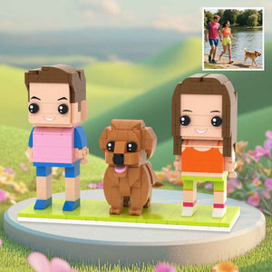 Custom Full-Body Brick Figures of 2 People and 1 Dog Personalized Anniversary Gift Birthday Gift