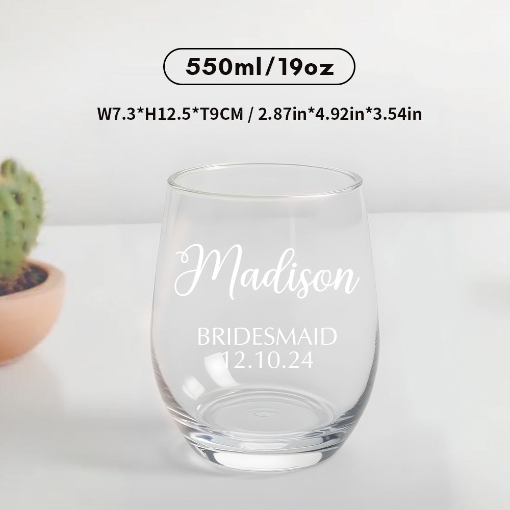 Personalised Name Red Wine Glass - Unique Bridal Party Gift