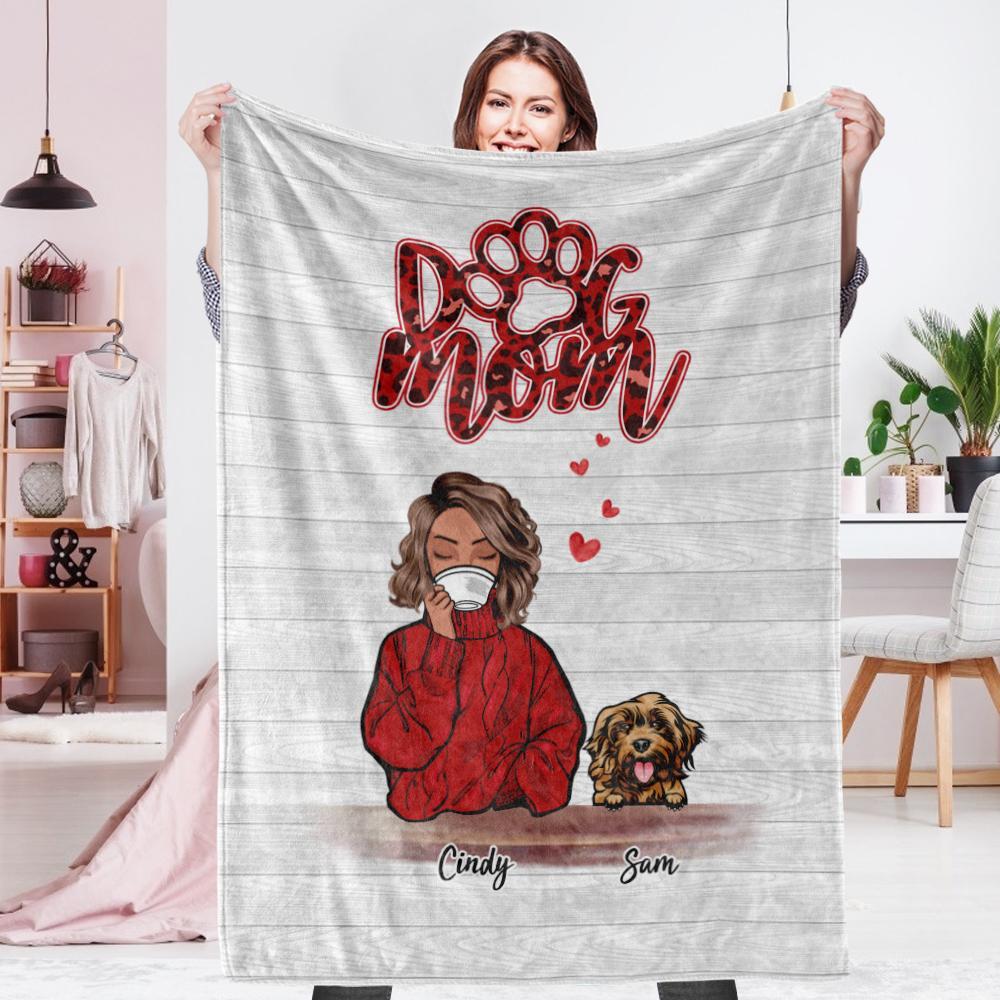 Personalised Name Dog Mum Fleece Blanket - Custom Pet Number Blanket