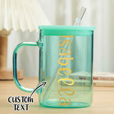 Personalized 15oz Glass Cup with Name Straw and Lid Birthday Gift for Her