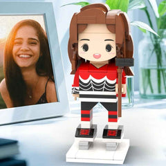Custom Head 1 Person Cute Puckster Brick Figure Ice Hockey Theme Birthday Gift Anniversary Gift for Her