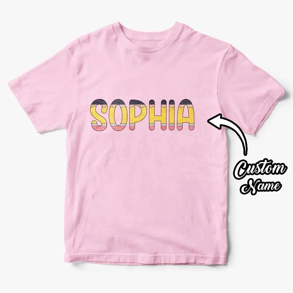 Personalisation process mock‑up showing how to enter name for custom school T‑shirt