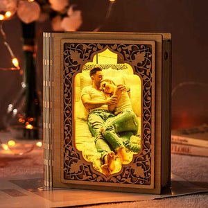 Personalized Mirror Photo Frame Grimoire Shape Light Gift for Book Lovers