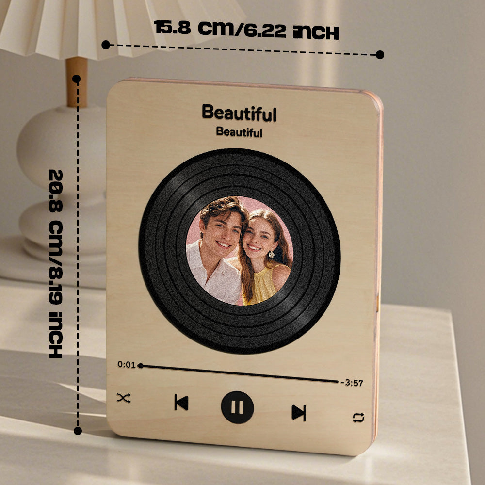 Personalised wooden music record player shown on bedside table — thoughtful personalised anniversary gift
