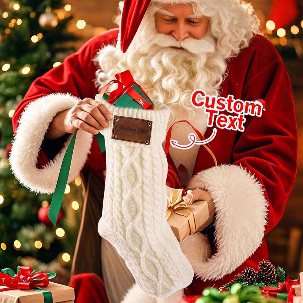 Custom Christmas Stocking Ornament with Personalized Text PU Leather Tag – Holiday & Home Decoration