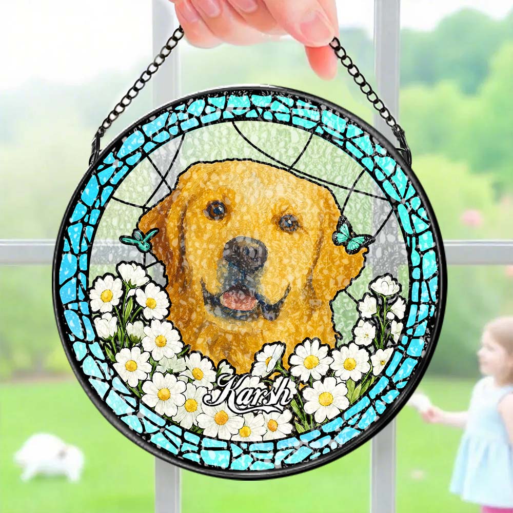 Personalised Pet Portrait Stained Glass Suncatcher - Custom Memorial Gift for Dog & Cat Lovers