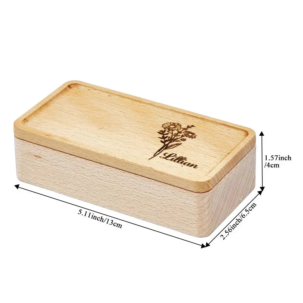 Personalised jewellery organiser fitting neatly inside a handbag — compact travel jewellery box with engraved name and birth flower motif
