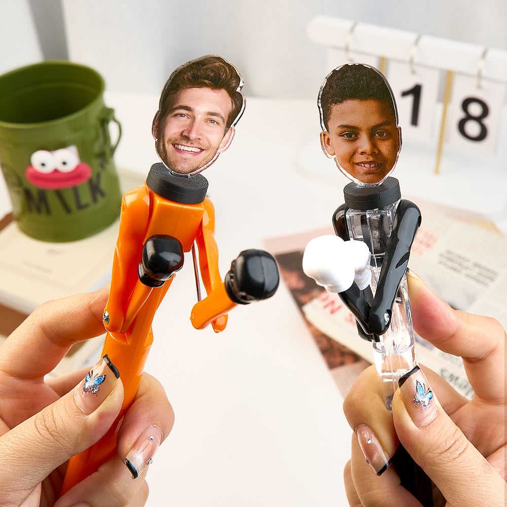 Personalised Robot Boxing Pen with custom face – creative stress-relief ballpoint for kids and teens