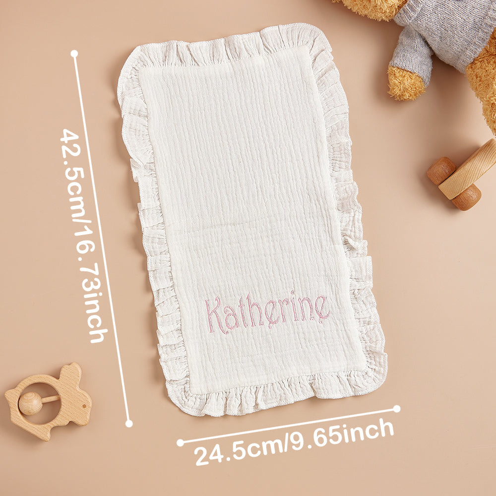 Flat lay of the personalised towel folded for gifting, showing compact size.