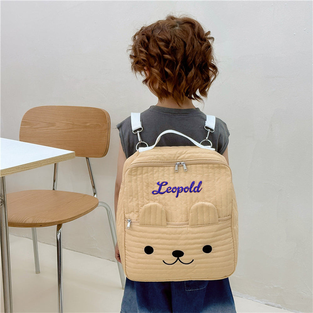 Rear view of personalised kids' backpack highlighting comfortable adjustable straps and sturdy grab handle — ideal personalised school bag