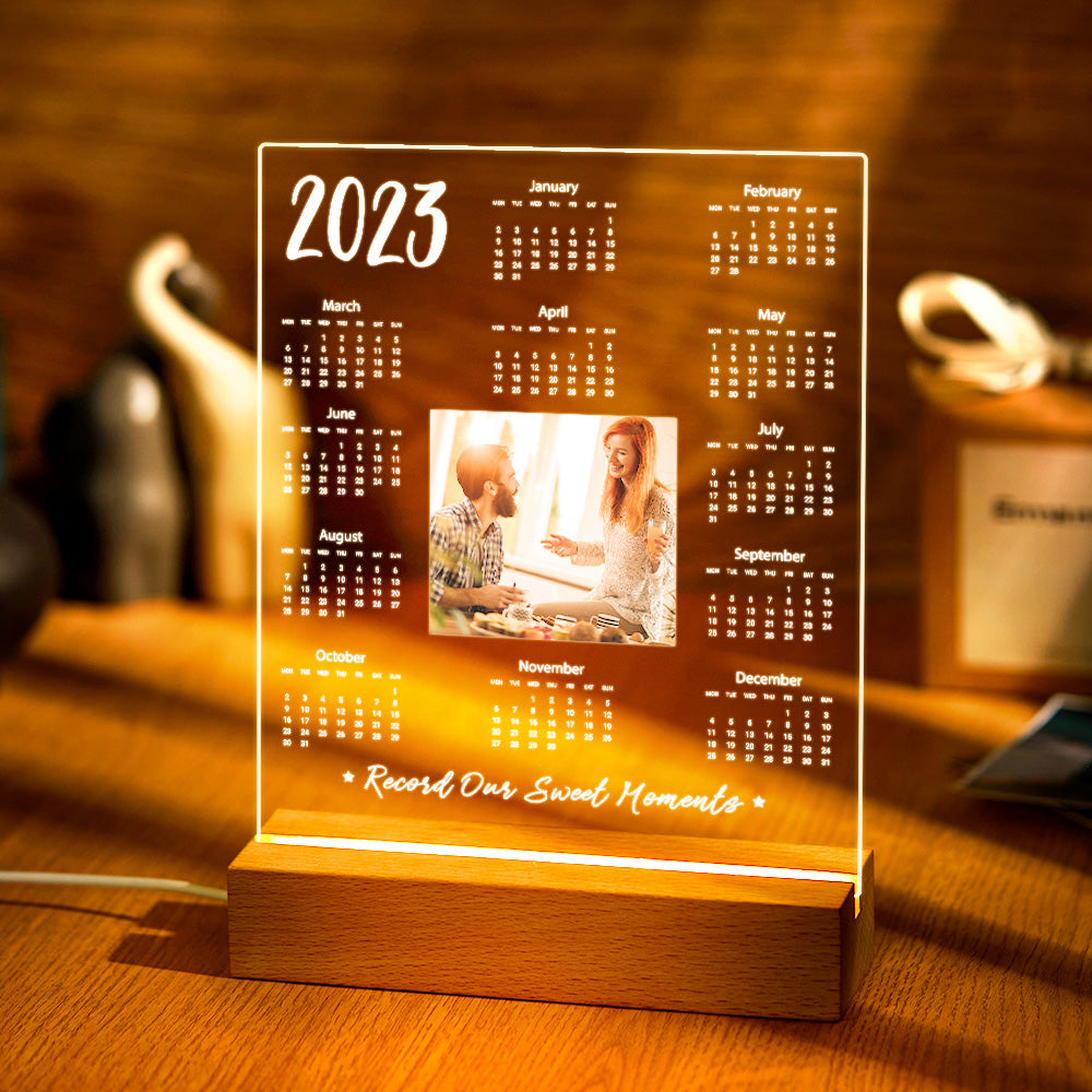 Personalised 2023 Calendar Night Light - Custom Photo & Text LED Lamp
