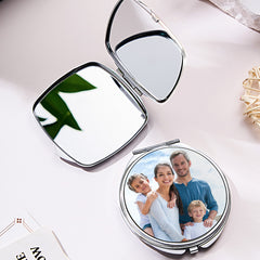 Personalised Photo Compact Mirror - Custom Travel Birthday Gift for Her | Engraved Keepsake