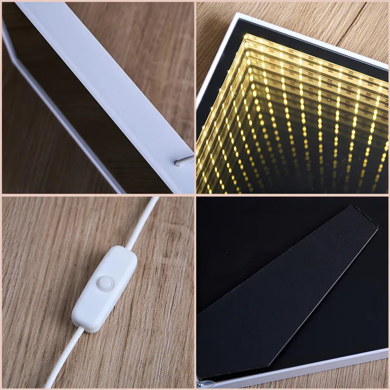 Low-voltage USB-powered LED connection and cool-to-touch operation on an engraved light box — safe indoor illumination