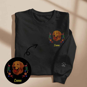Custom Embroidered-Style Pet Sweatshirt – Personalized Pullover with Pet Name & Wreath