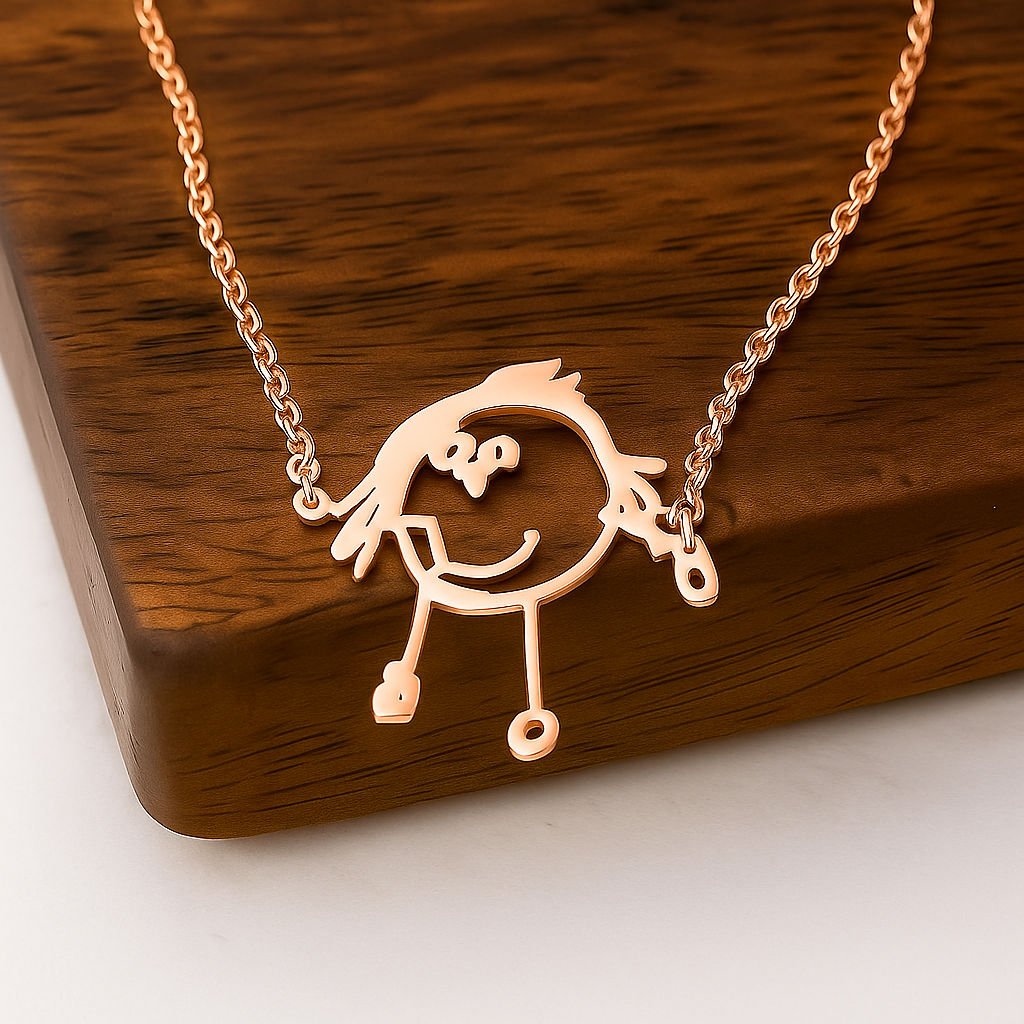 Versatile wear of the Personalised Line Art Necklace, showcasing timeless, wearable art from your own drawing.