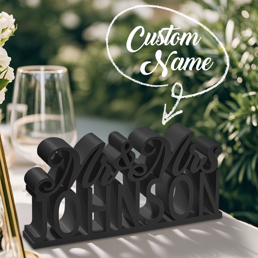 Personalised 3D Printed Mr & Mrs Wedding Table Sign - Custom Last Name Decor