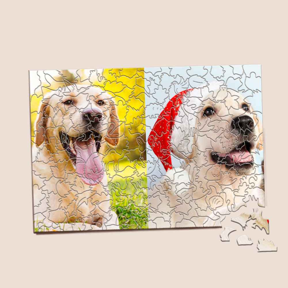 Personalized Animal Wood Puzzle Custom Jigsaw Puzzle with 1-4 Photos