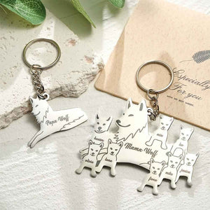 Personalized Wolf Keychain with Engraved Family Names Gift for Family