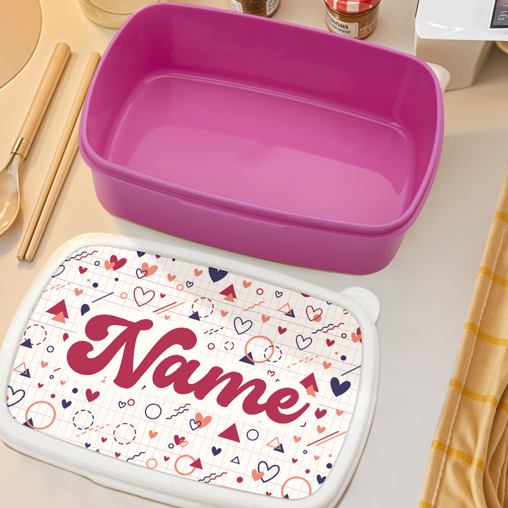Selection of personalised name patterns for kids' lunch box — custom lunch box for kids with cartoon designs, personalised gifts and name customisation options
