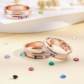 Personalised Birthstone Ring with Engraved Text - Custom Name Jewellery Gift for Women