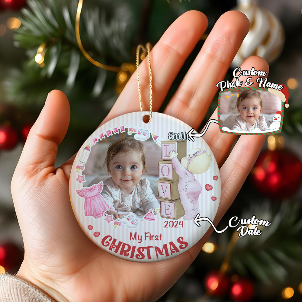 Personalised Baby's First Christmas Photo Ornament - Ceramic Keepsake Gift