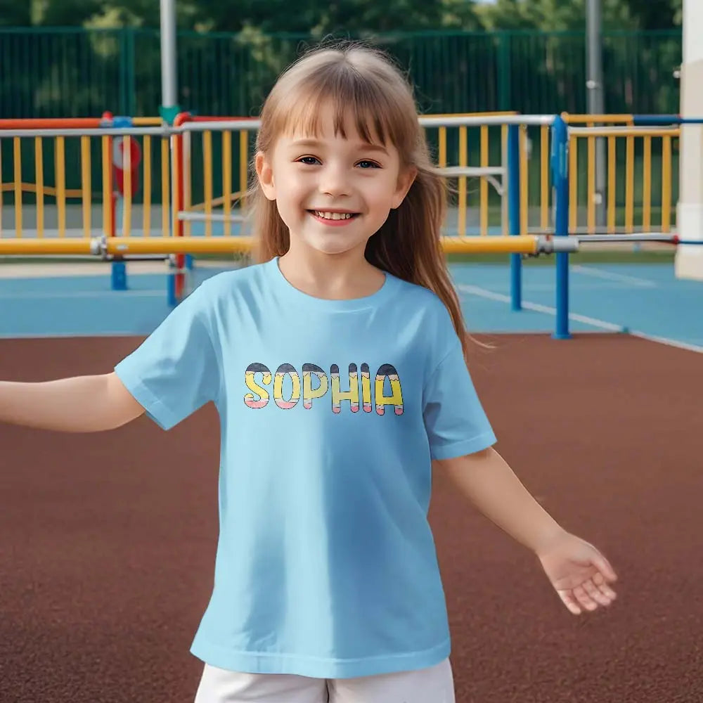 Gender‑neutral personalised Back to School T‑shirt example – suitable for girls and boys