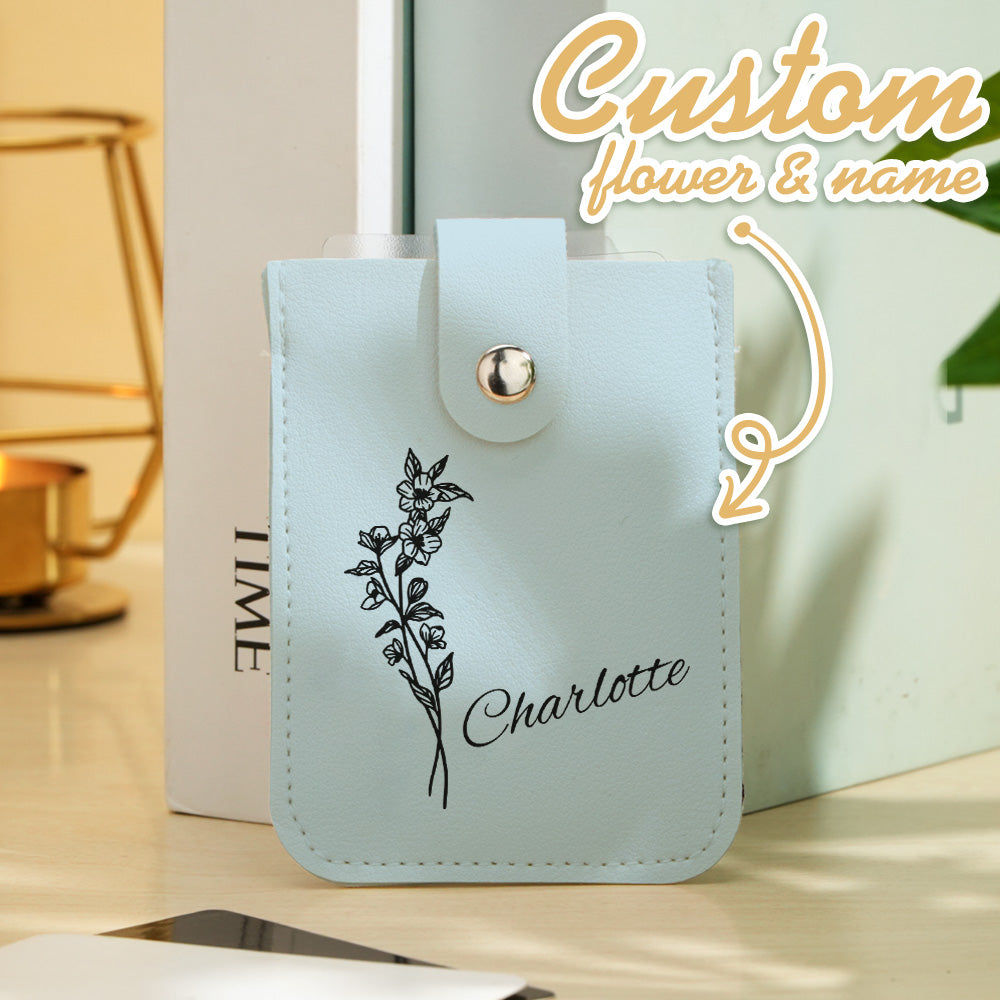 Personalised mini wallet with coins and cards showing practical storage — one main pocket plus five card slots