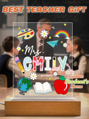 Custom Engraved Back to School Transparent Night Light with Stationery Design White Light Teacher's Day Gift