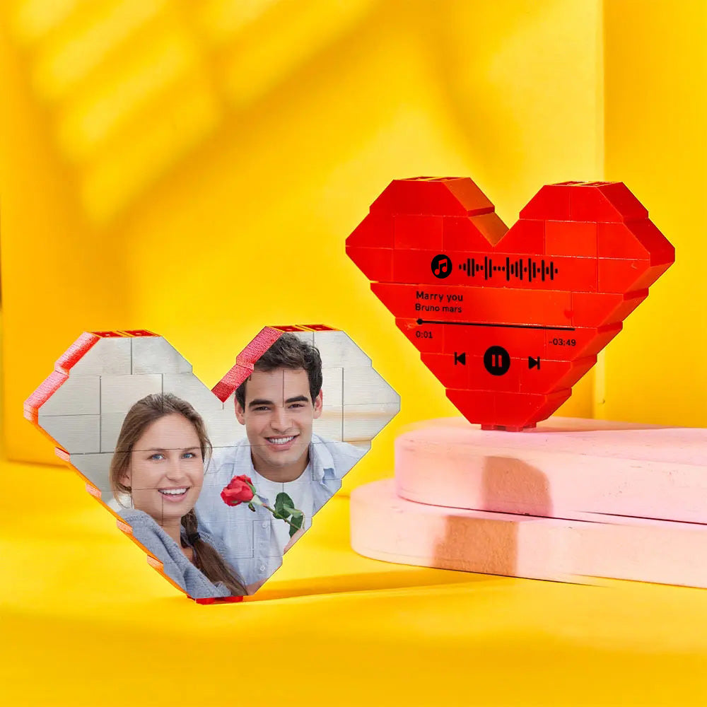 Personalised Building Brick Heart - Custom Photo Valentine's Gift for Loved Ones