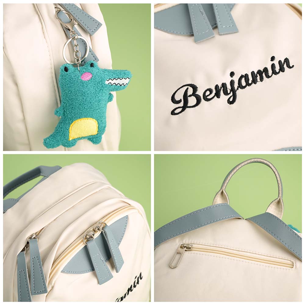 Interior view of personalised mini backpack showing main compartment and organisation pockets – ideal custom school bag for toddlers
