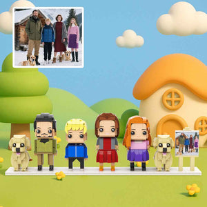 Custom Full-Body Brick Figures of 4 People and 2 Dogs with Frame Personalized Anniversary Gift Birthday Gift