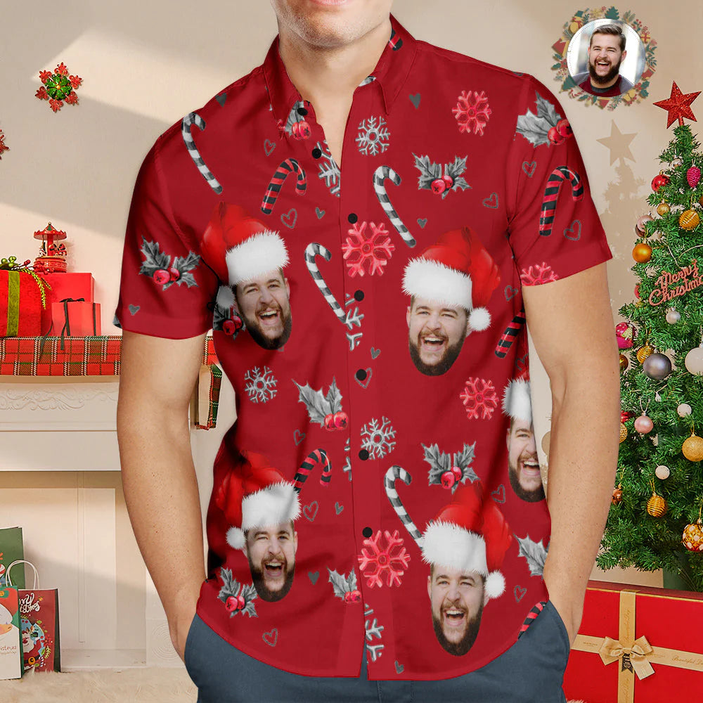 Back view of personalised face Hawaiian shirt highlighting full‑print design and casual, comfortable fit — perfect men's travel and poolside shirt