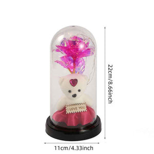 Romantic Simulation Eternal Rose Flower Bear Glass Cover LED Night Light