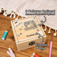 Personalized Sewing Machine Pattern Wooden Storage Box Gift for Seamstress Sewing Enthusiast