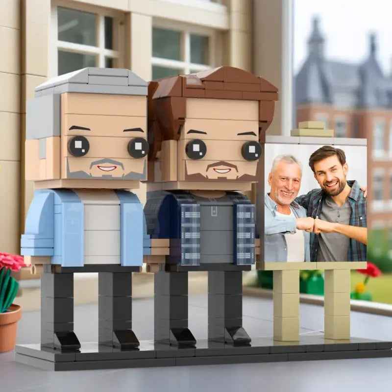 Full Body Custom 2 Person Brick Figures with Frame Personalized Photo Father's Day Gift
