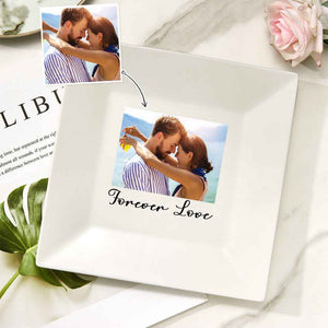 Custom Photo & Text Square Ceramic Plate Anniversary Gift Kitchen Decor