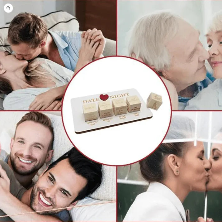 Customisable wooden dice with sample personalised text and photo option – create a unique Naughty Couple Dice set as a custom gift for couples