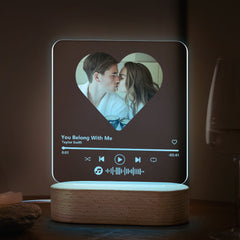 Personalised Music Code Heart Lamp - Custom 7 Colour LED Night Light & Plaque