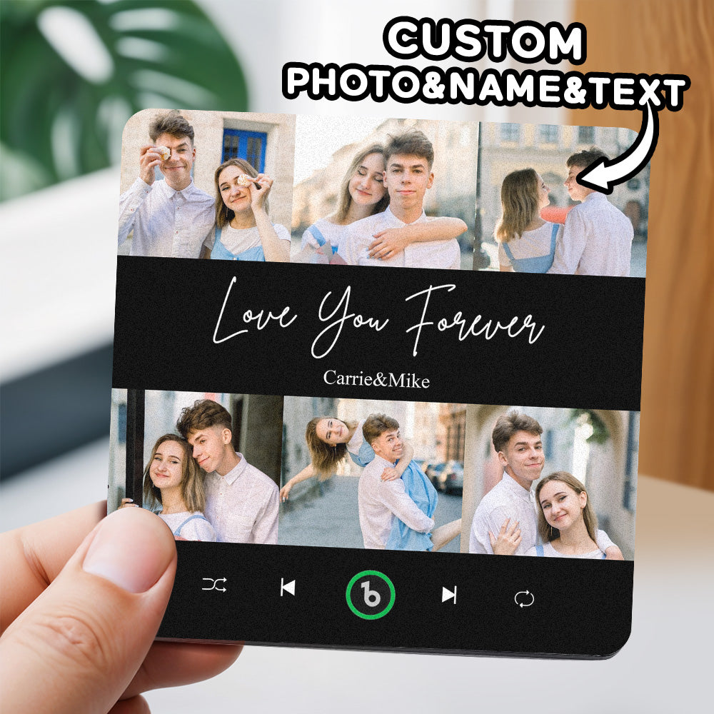 Close-up of engraved personalised text on acrylic fridge magnet — custom music fridge magnet with personalised engraving