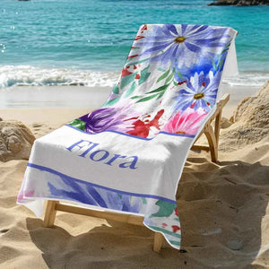 Personalized Watercolor Flower Beach Towel with Name Beach Accessories Gift for Her