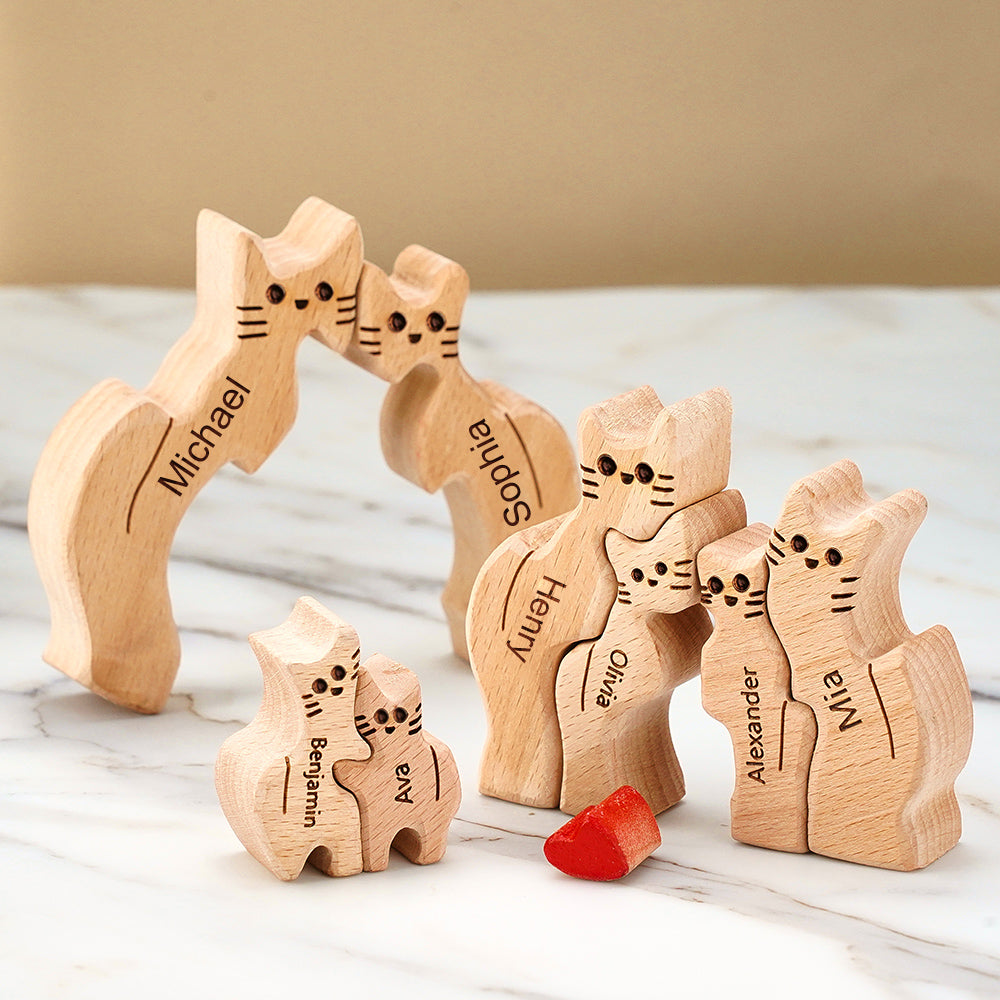 Personalised Whiskered Wonder wooden cat puzzle with custom engraving example — bespoke gift idea for cat lovers