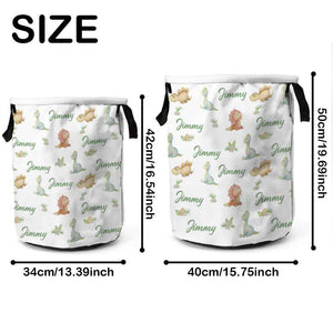 Personalized Storage Basket with Name Cute Dinosaurs Toy Laundry Basket Gift for Family Kids