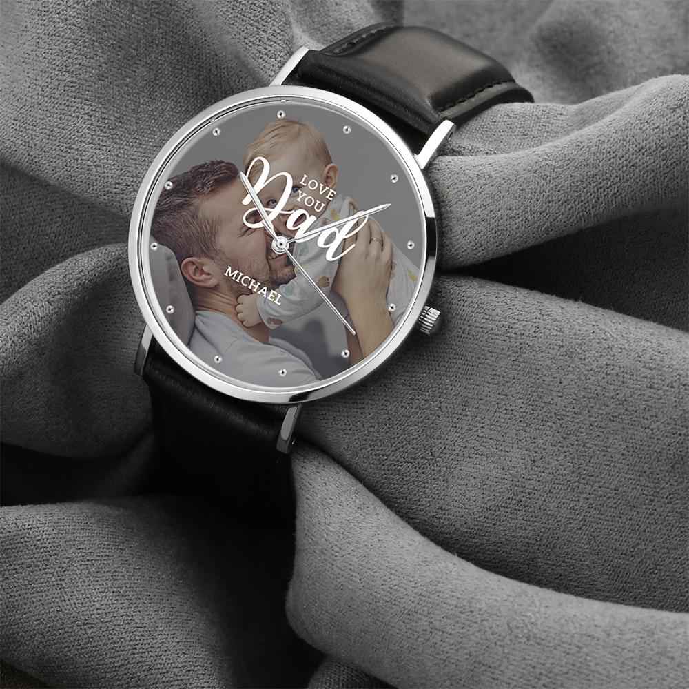 Custom watches with engraved messages and printed photos of children.