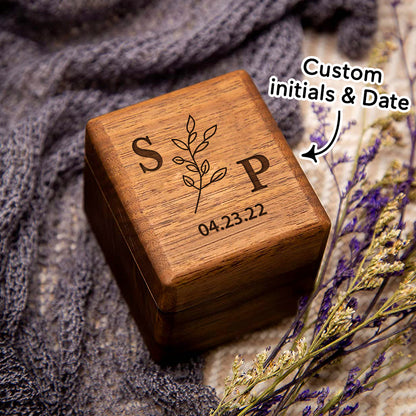 Personalised Triple Slot Wooden Ring Box - Engraved Name & Date