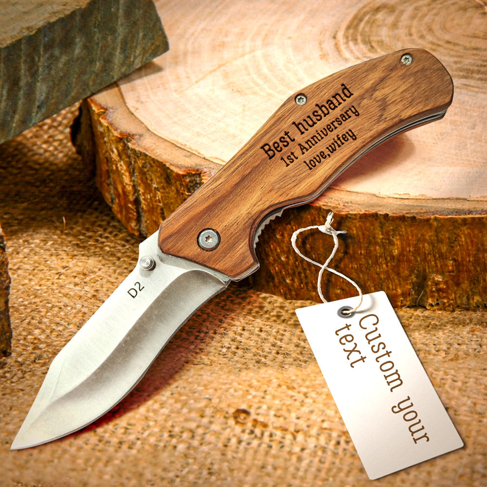 Personalised Engraved Pocket Knife - Stainless Steel Folding Knife Gift for Men