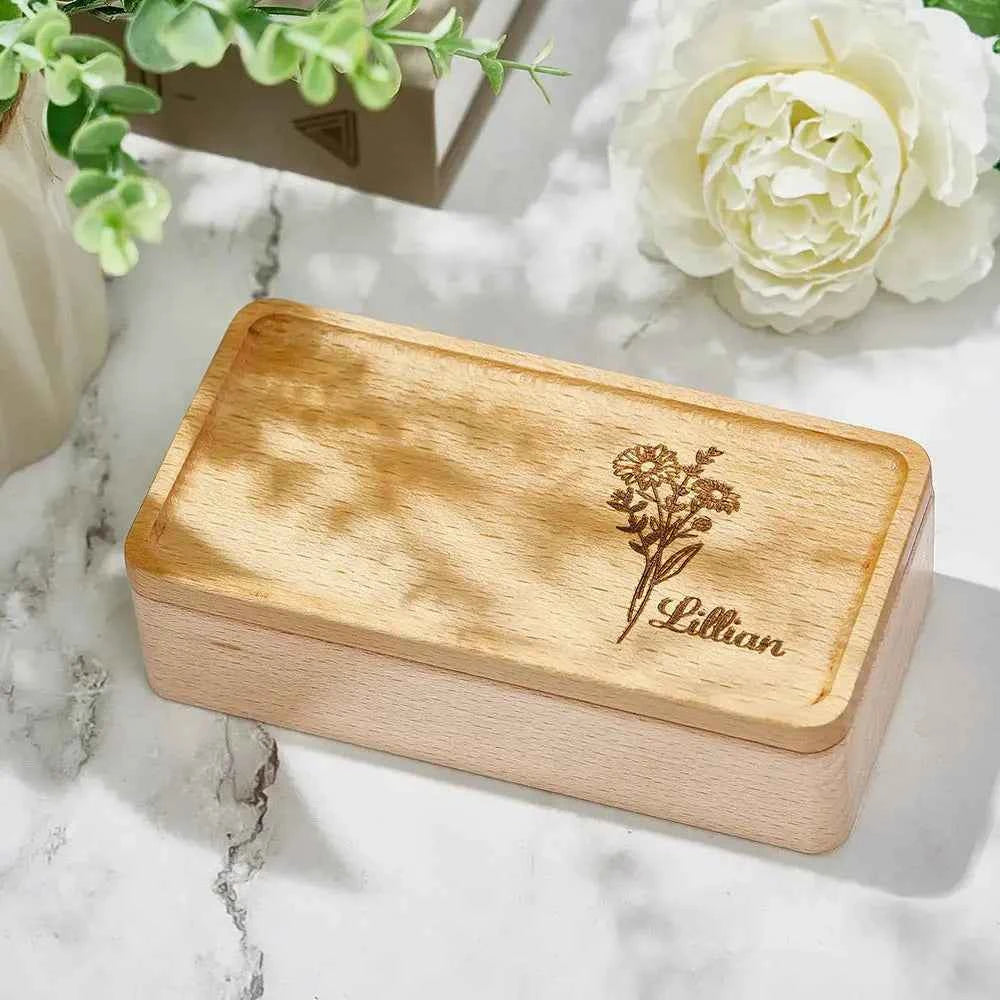 Personalised Birth Flower Jewellery Box Custom Name Jewellery Organizer Gift for Her