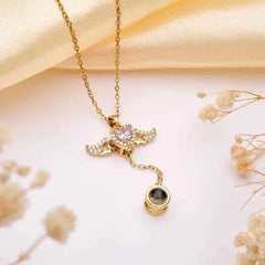 Custom Projection Necklace Cupid Heart Angel Wings Tassel Necklace Clavicle Chain