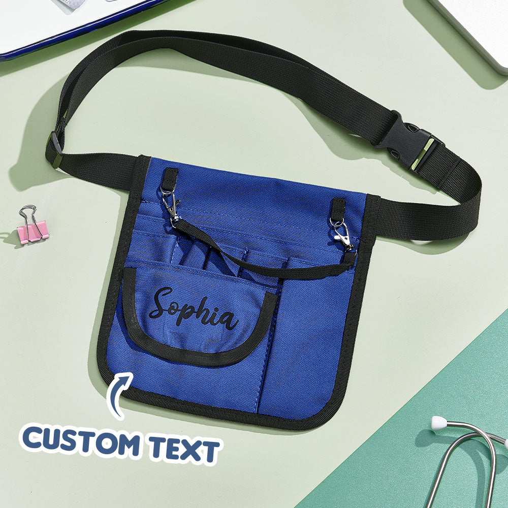 Large-size personalised nurse organiser bag flat-lay showing 26.5cm x 20.5cm dimensions and multiple organiser pockets