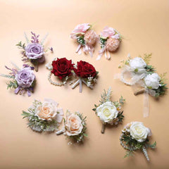 Realistic Rose Wedding Boutonnieres Faux Silk Groom's Corsage Best Man's Corsage