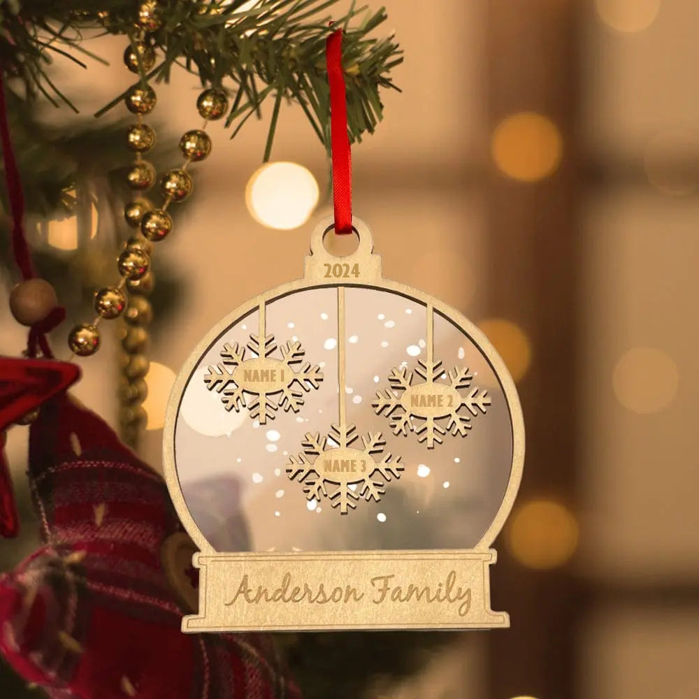 Personalised Wooden Family Christmas Ornament - Custom Engraved Name Bauble